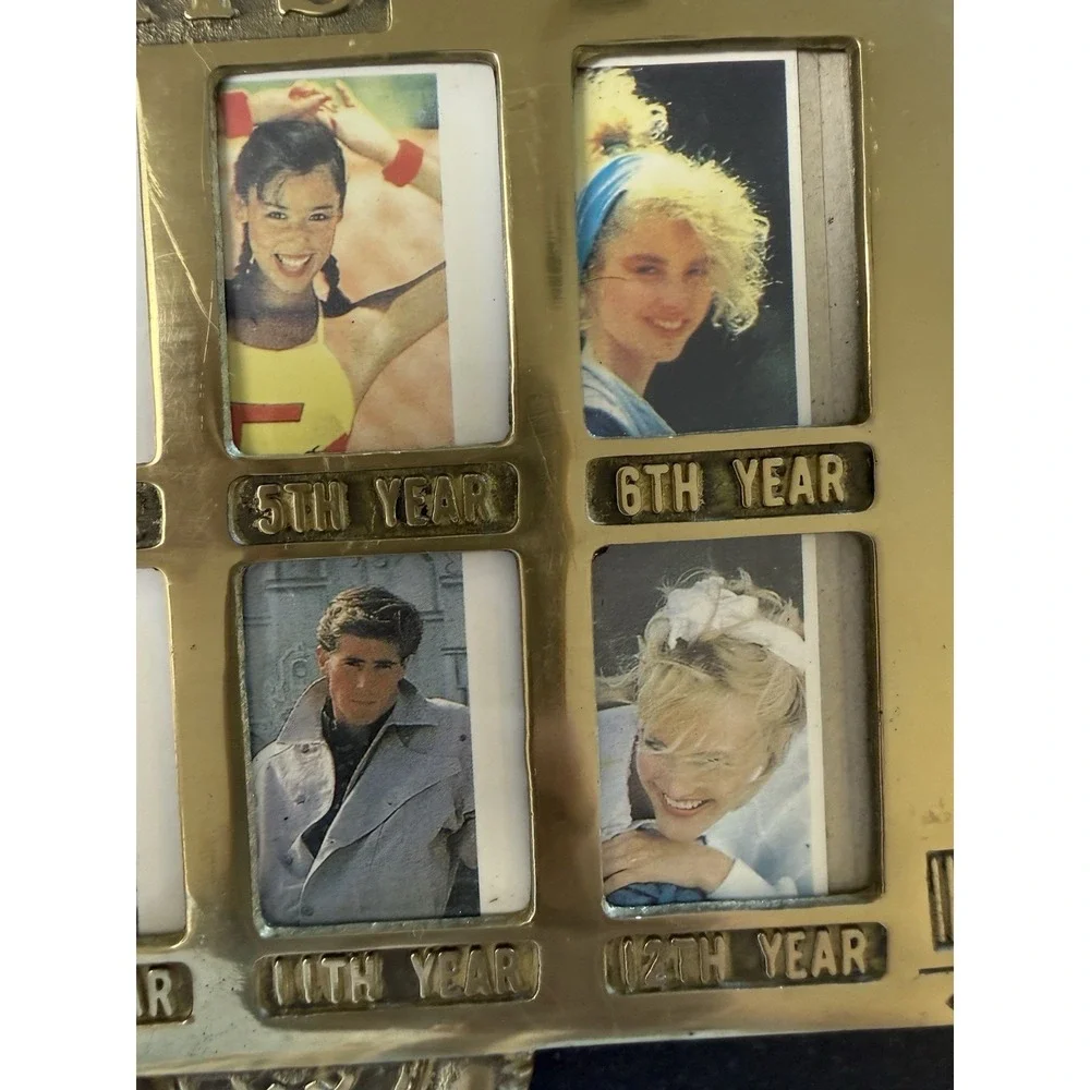 Solid Brass Vtg. School Bus School Days Picture Frame Grades 1-12
